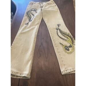 Mesmerize womens 4 pants jeans yellow wash beaded pockets stretch cotton blend